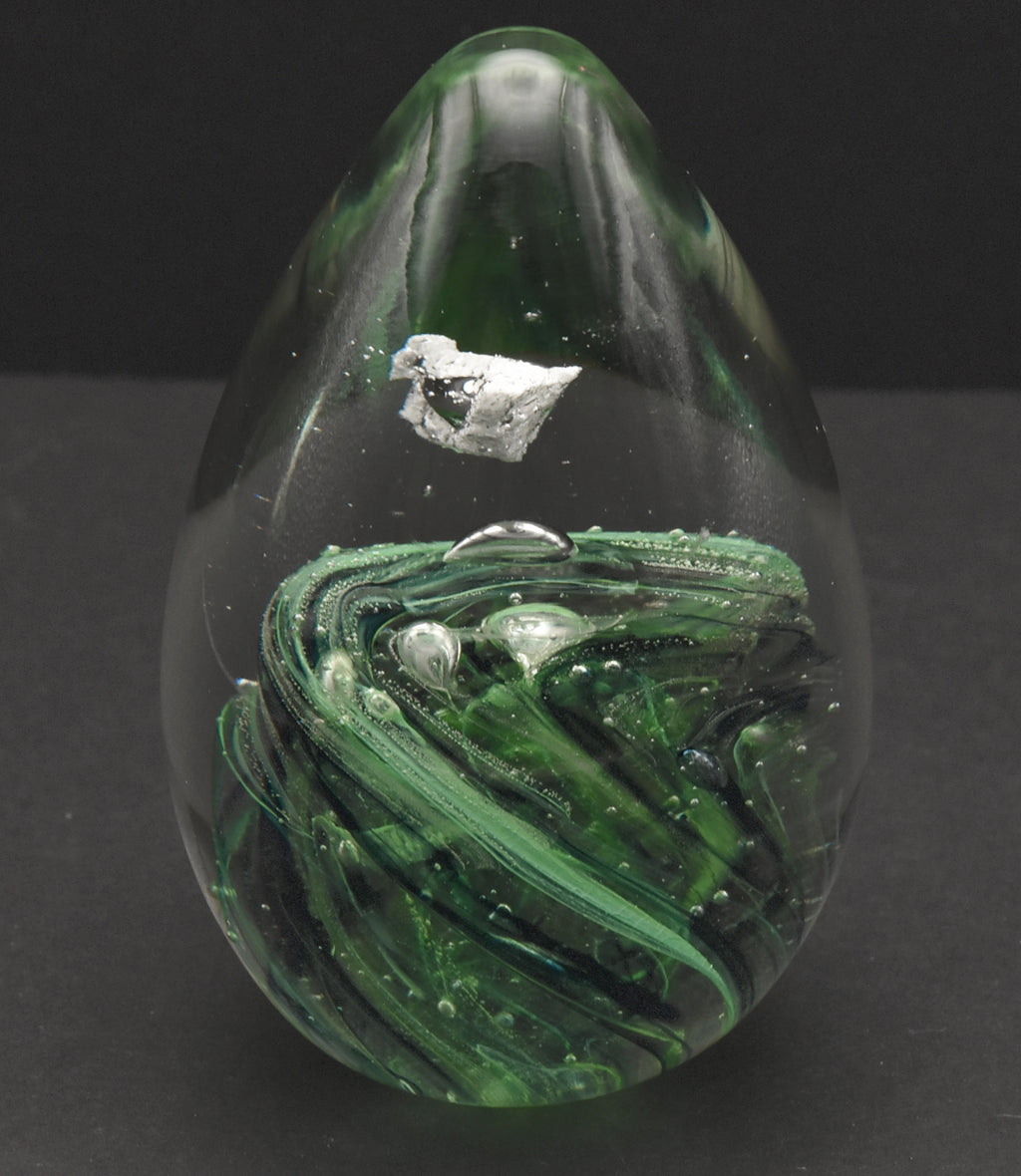 Vintage Green Swirl Glass Egg Paperweight