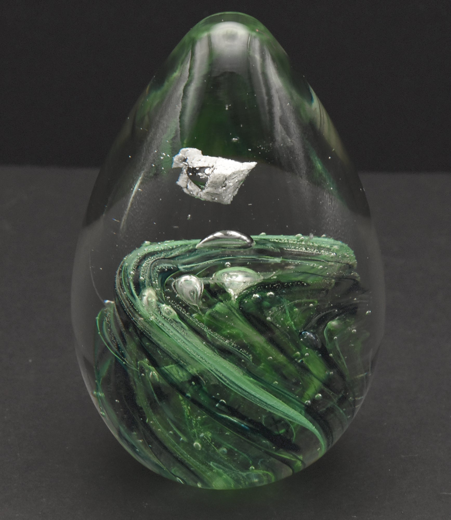 Vintage Green Swirl Glass Egg Paperweight