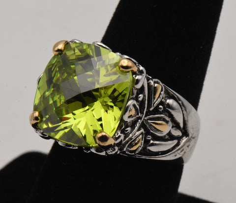 Electric Green Stunning Fire Cubic Zirconia 18K Gold Plate Accented Ring - Size 8