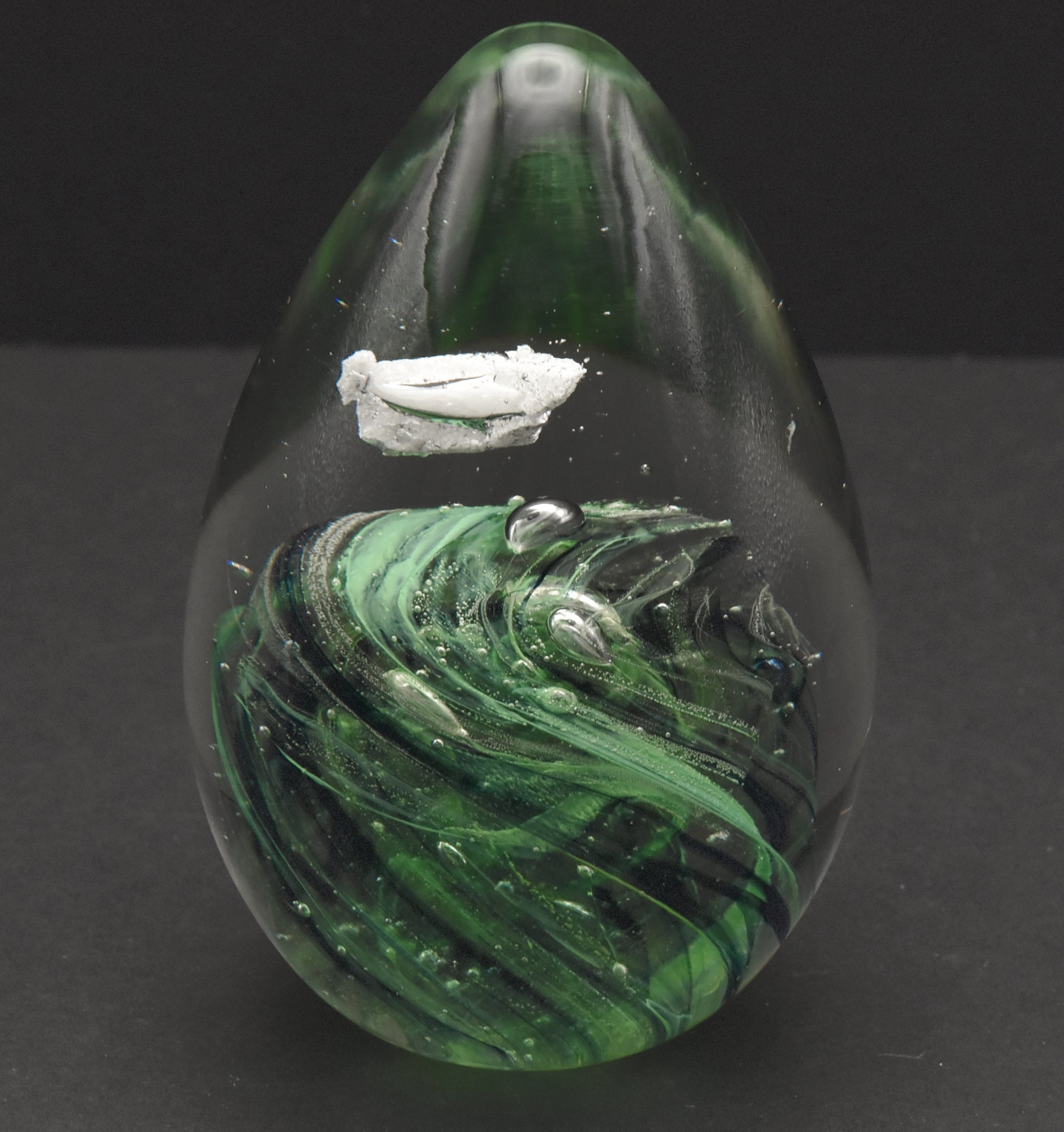 Vintage Green Swirl Glass Egg Paperweight