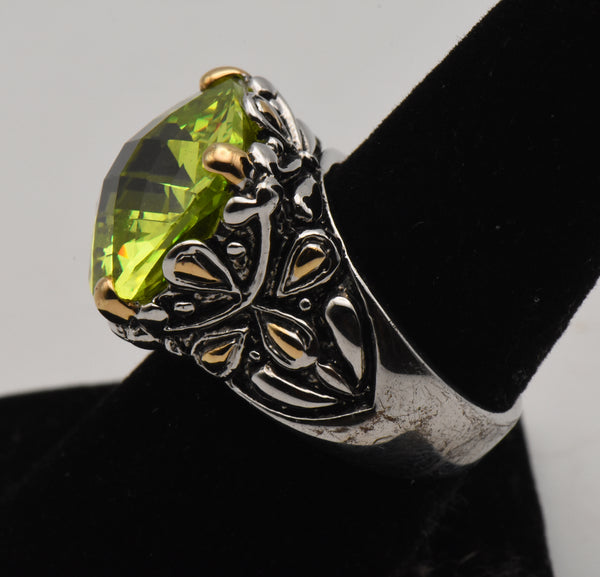 Electric Green Stunning Fire Cubic Zirconia 18K Gold Plate Accented Ring - Size 8