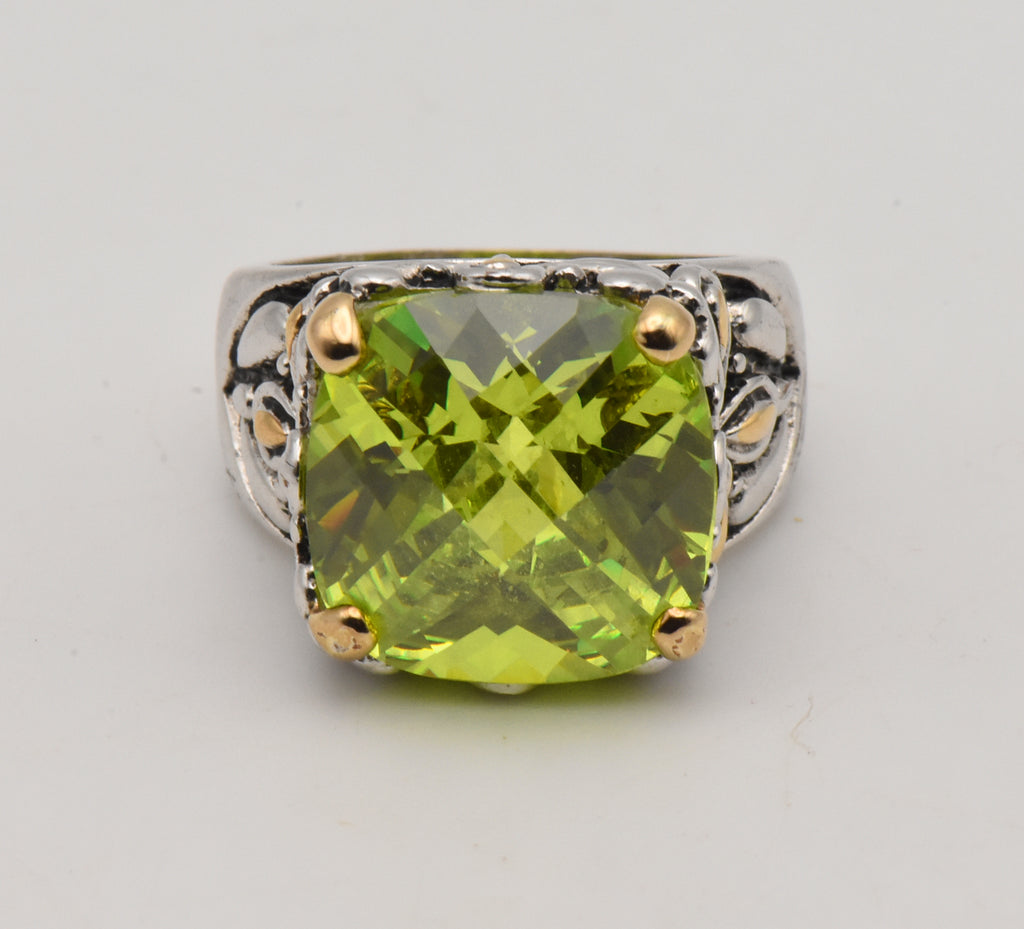 Electric Green Stunning Fire Cubic Zirconia 18K Gold Plate Accented Ring - Size 8