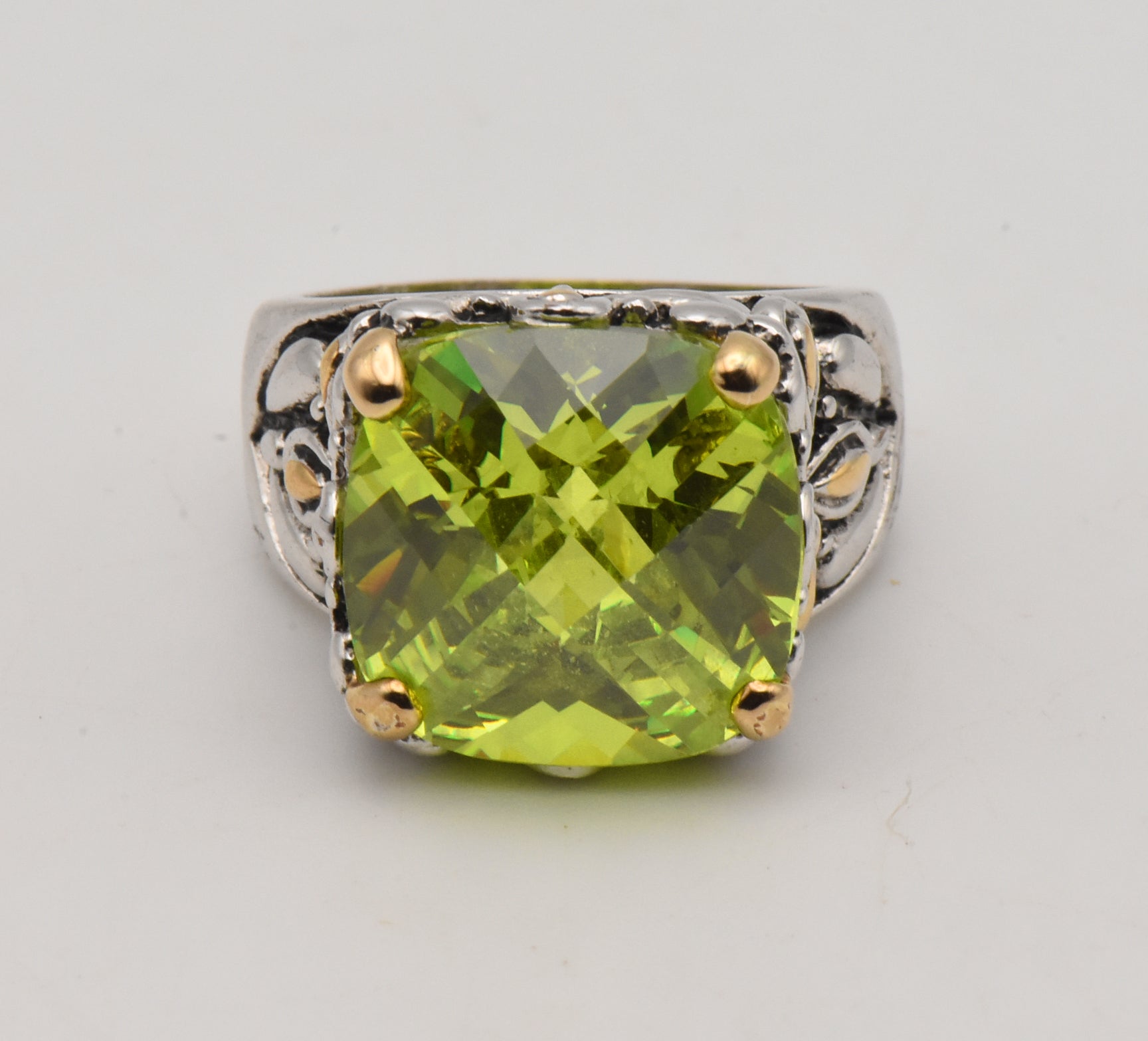 Electric Green Stunning Fire Cubic Zirconia 18K Gold Plate Accented Ring - Size 8