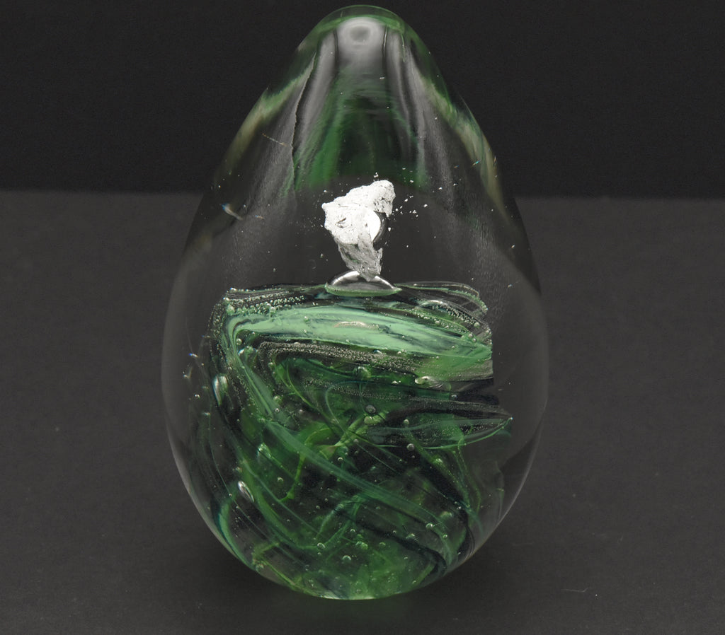 Vintage Green Swirl Glass Egg Paperweight
