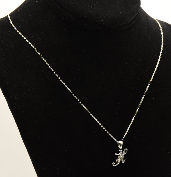 Avon - Vintage Diamond "H" Monogram Sterling Silver Pendant Necklace - 18.75"