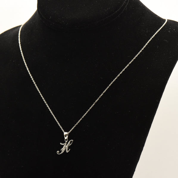 Avon - Vintage Diamond "H" Monogram Sterling Silver Pendant Necklace - 18.75"