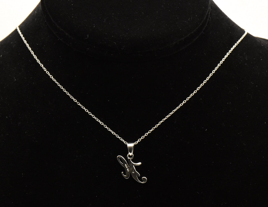Avon - Vintage Diamond "H" Monogram Sterling Silver Pendant Necklace - 18.75"