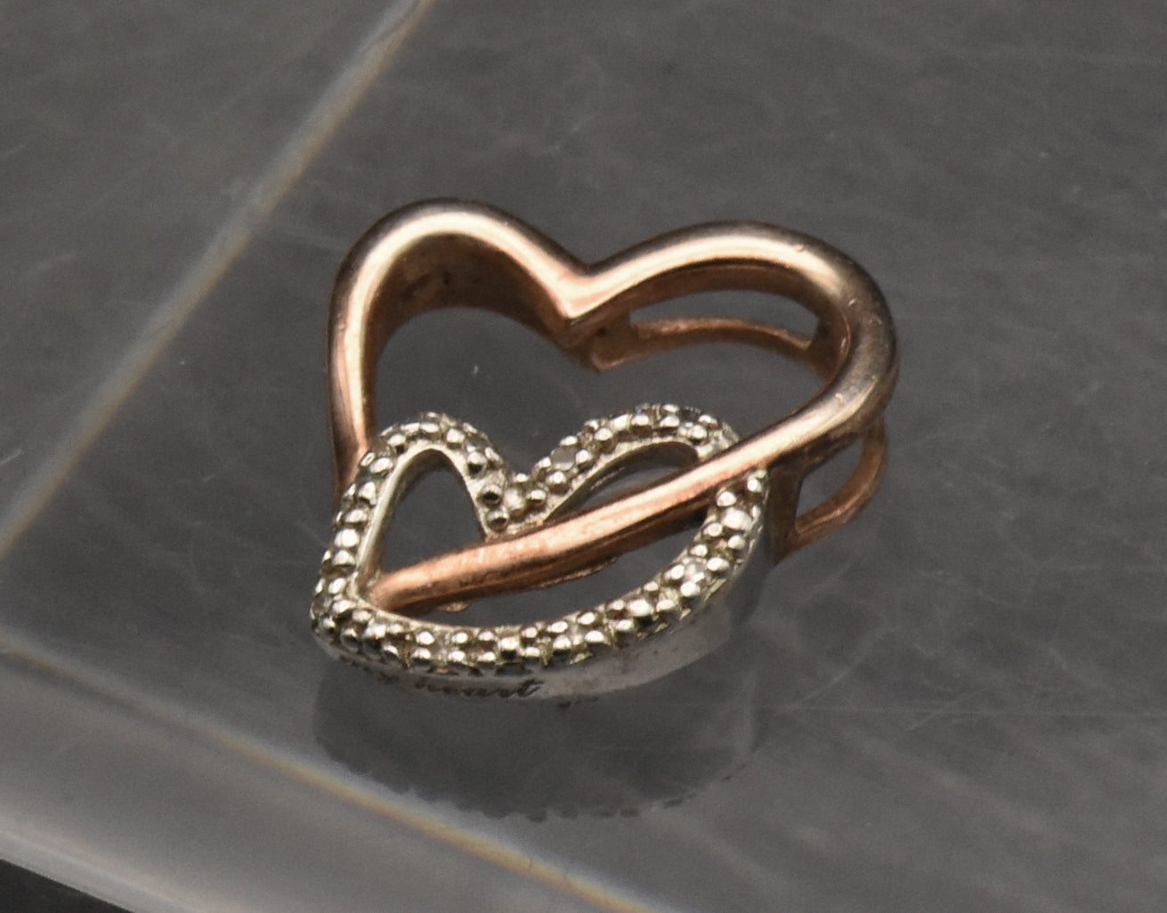 Vintage Sterling Silver Dual-Tone Hearts Sterling Silver Diamond Pendant