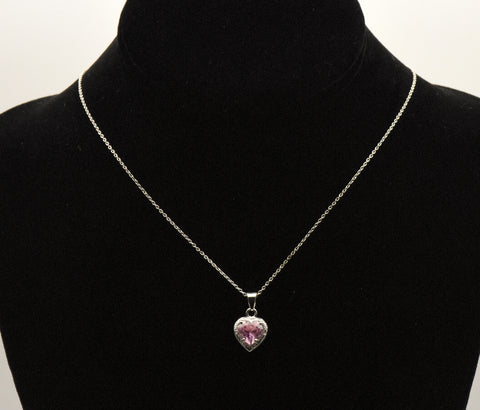 Amanda Rose Collection - Sterling Silver Pink Heart Glass Pendant Chain Necklace - 18"