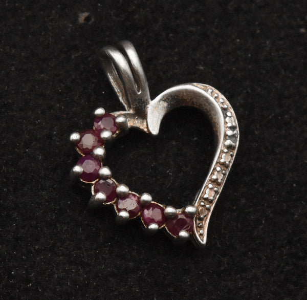 Ross-Simons - Rubies and Diamond Sterling Silver Heart Pendant