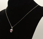 Amanda Rose Collection - Sterling Silver Pink Heart Glass Pendant Chain Necklace - 18"