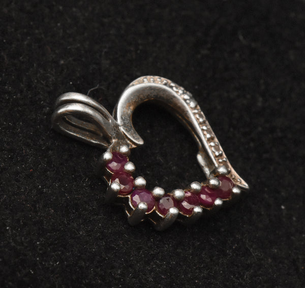 Ross-Simons - Rubies and Diamond Sterling Silver Heart Pendant