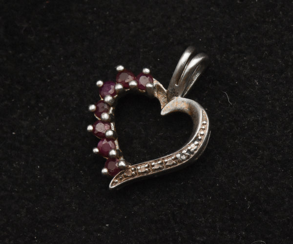 Ross-Simons - Rubies and Diamond Sterling Silver Heart Pendant