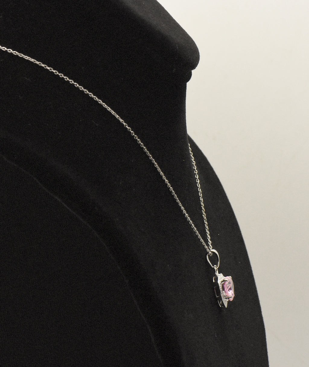 Amanda Rose Collection - Sterling Silver Pink Heart Glass Pendant Chain Necklace - 18"