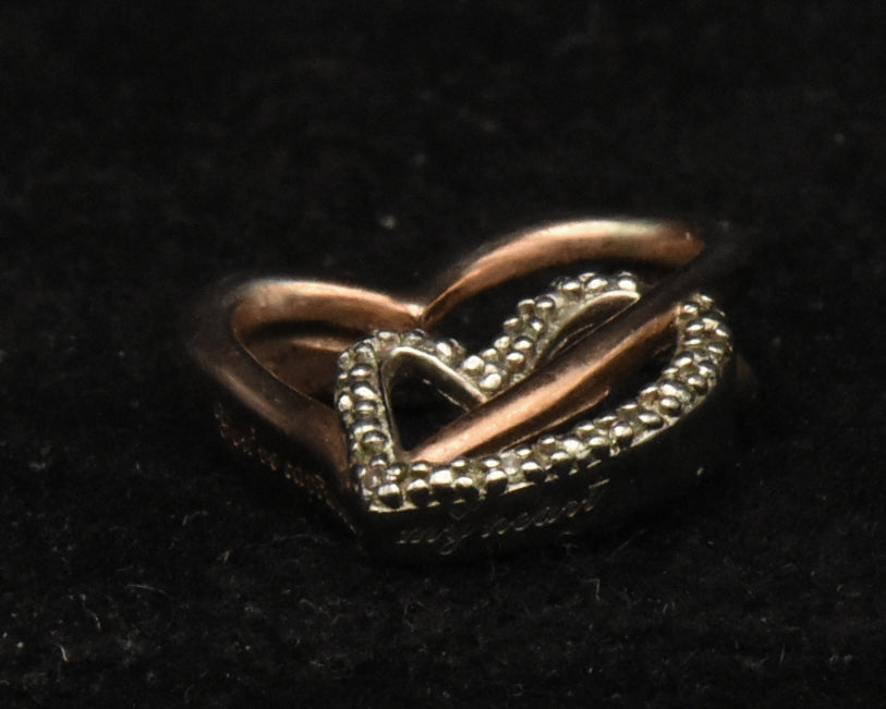 Vintage Sterling Silver Dual-Tone Hearts Sterling Silver Diamond Pendant