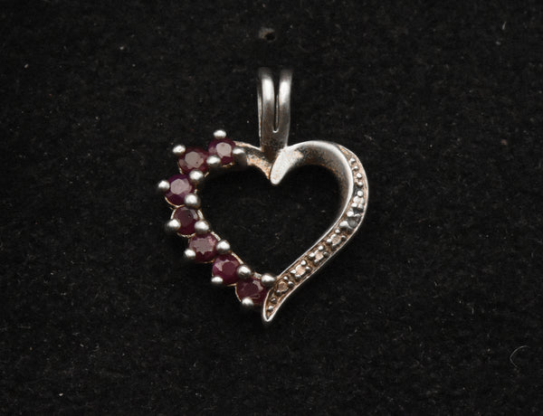 Ross-Simons - Rubies and Diamond Sterling Silver Heart Pendant