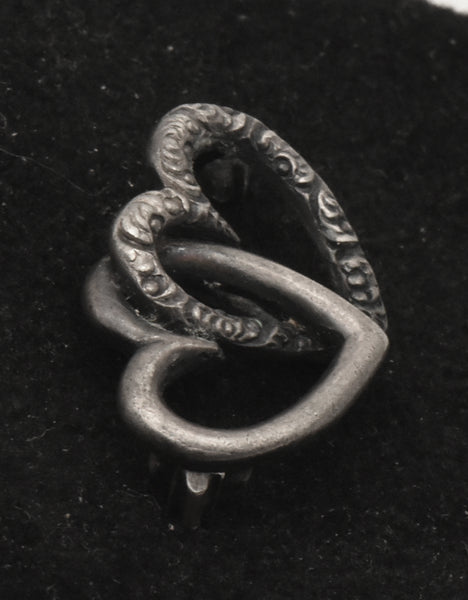 Vintage Sterling Silver Interlocking Hearts Pendant/Brooch (MISSING PIN)