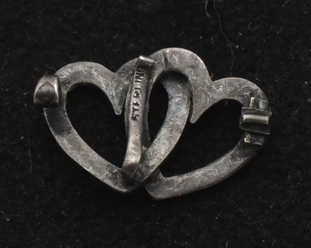 Vintage Sterling Silver Interlocking Hearts Pendant/Brooch (MISSING PIN)