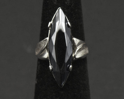 Vintage Sterling Silver Faux Hematite Ring - Size 4.25