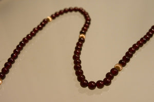 Garnet & 14k Gold Fluted Bead Necklace