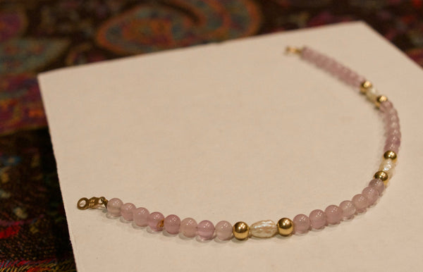 Quartz, Fresh Water Pearls & 14k Gold Bead Bracelet - 7"