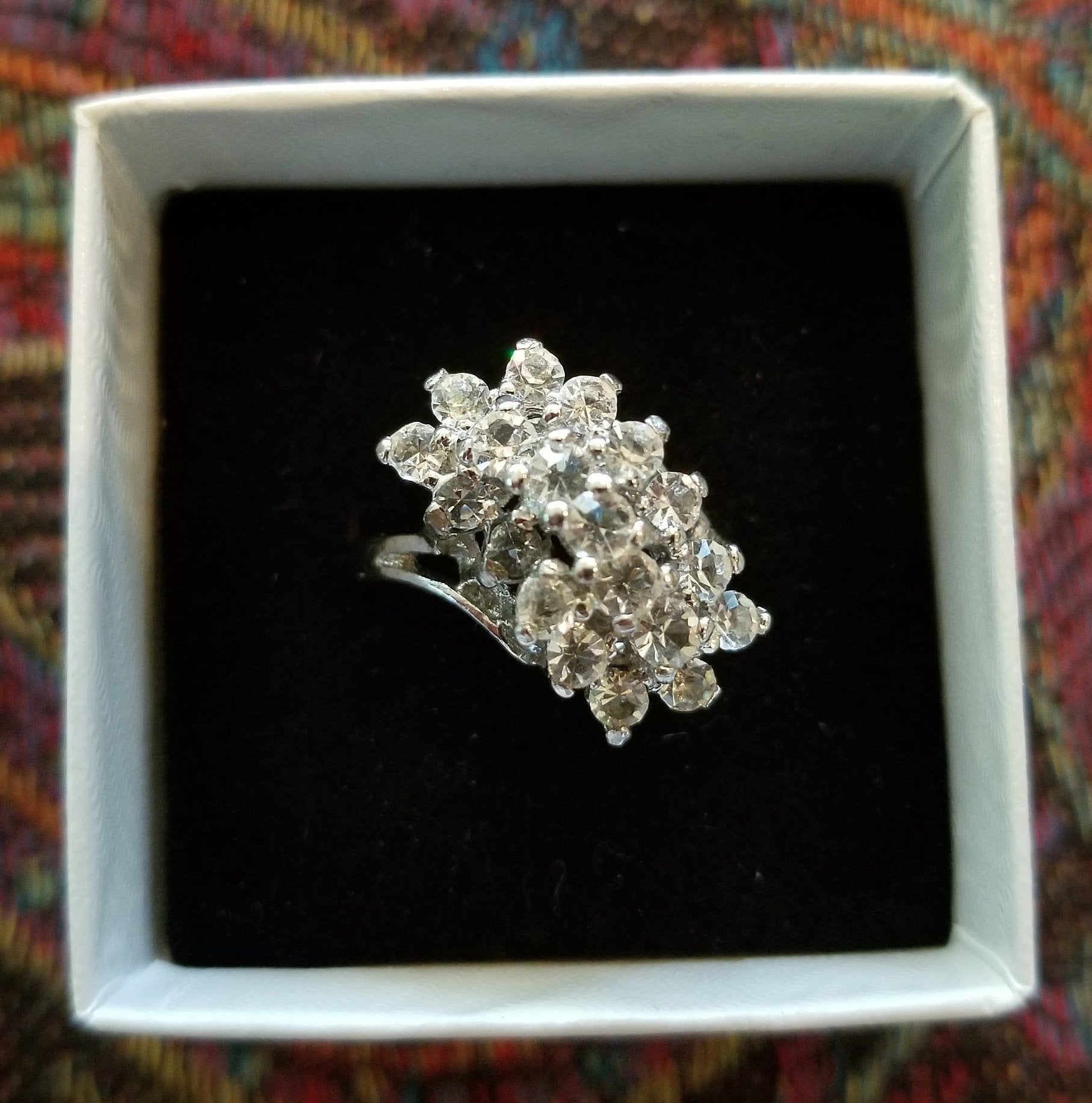 Sterling Silver Ring with Tiered Rows of Simulated Diamonds