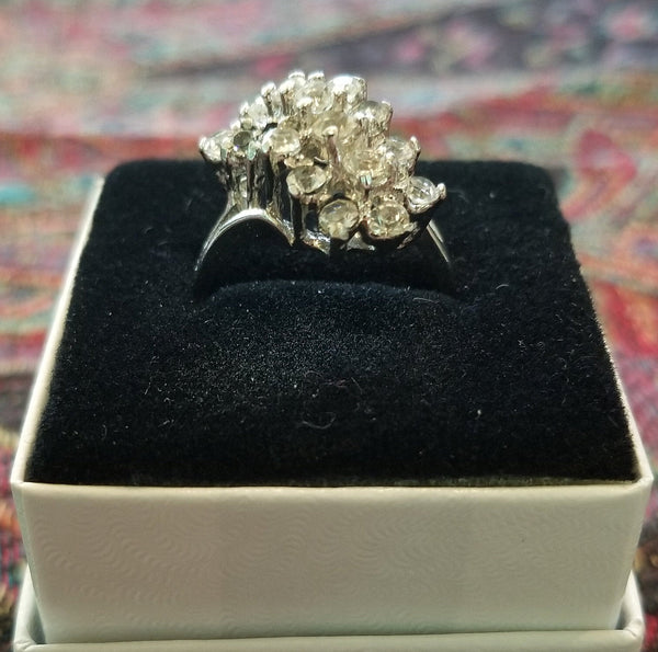 Sterling Silver Ring with Tiered Rows of Simulated Diamonds