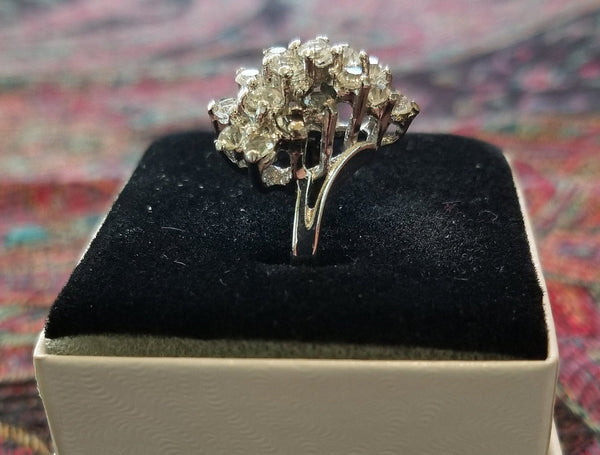 Sterling Silver Ring with Tiered Rows of Simulated Diamonds