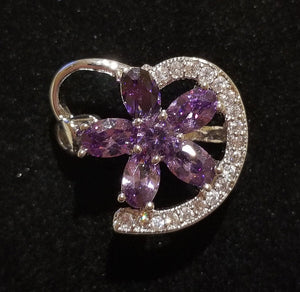 Sterling Silver Ring with Purple Crystal Flower