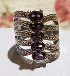 Sterling Silver Finger Ring with Imitation Amethyst - Size 7