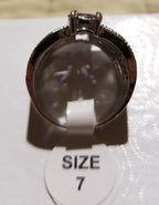 Sterling Silver Finger Ring with Imitation Amethyst - Size 7