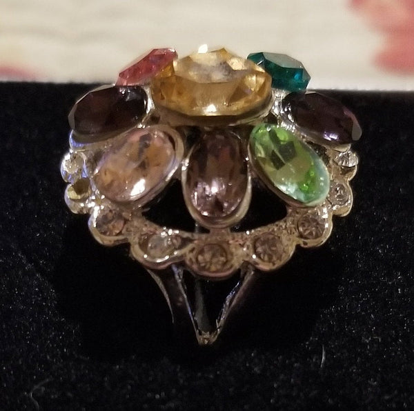 Sterling Silver Ring with Multicolored Simulated Gemstones