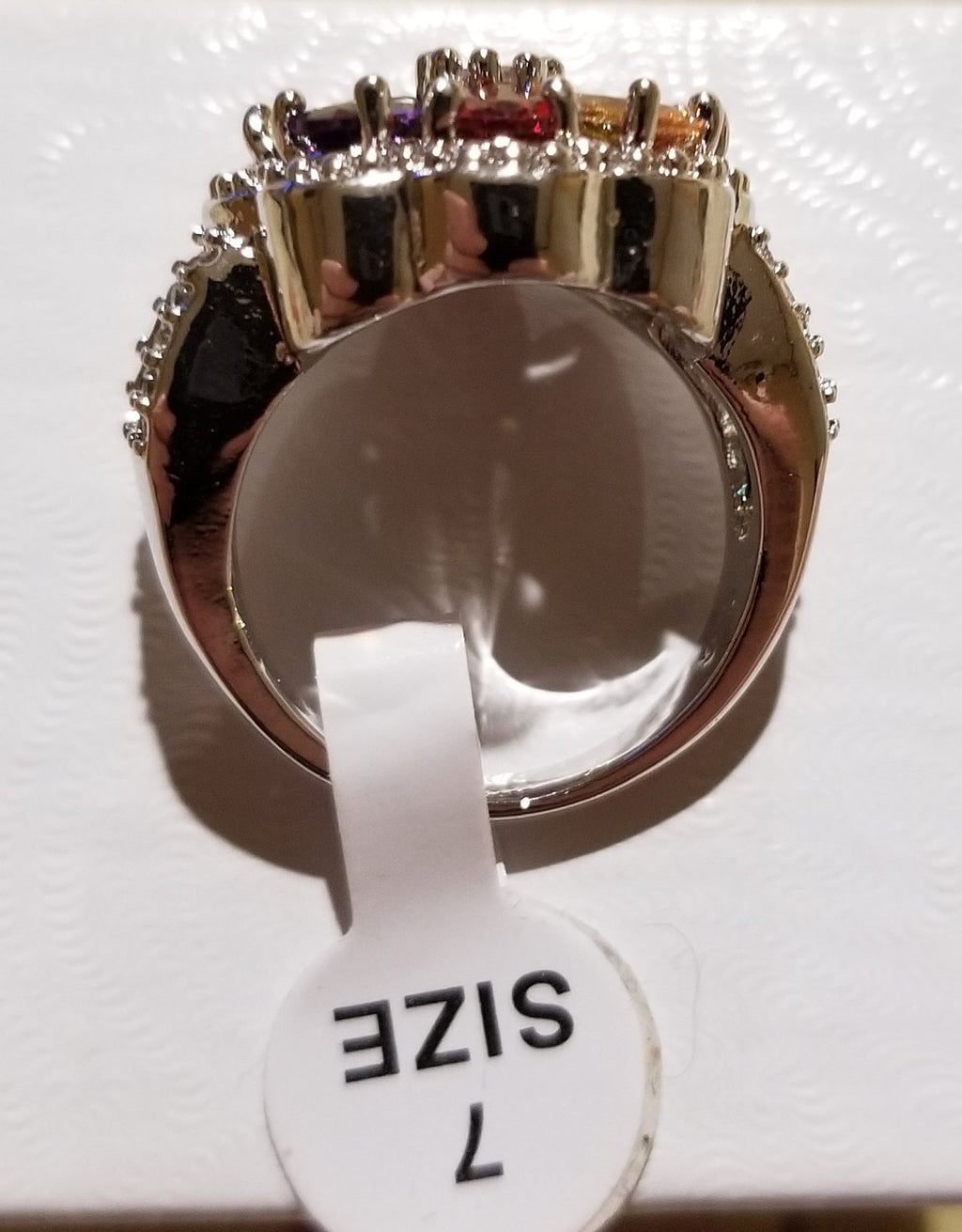 Sterling Silver Ring with Multicolored Crystal Flower - Size 7.5