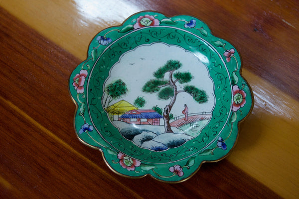 Scallop Rim Hand-painted Enamel on Copper Dish