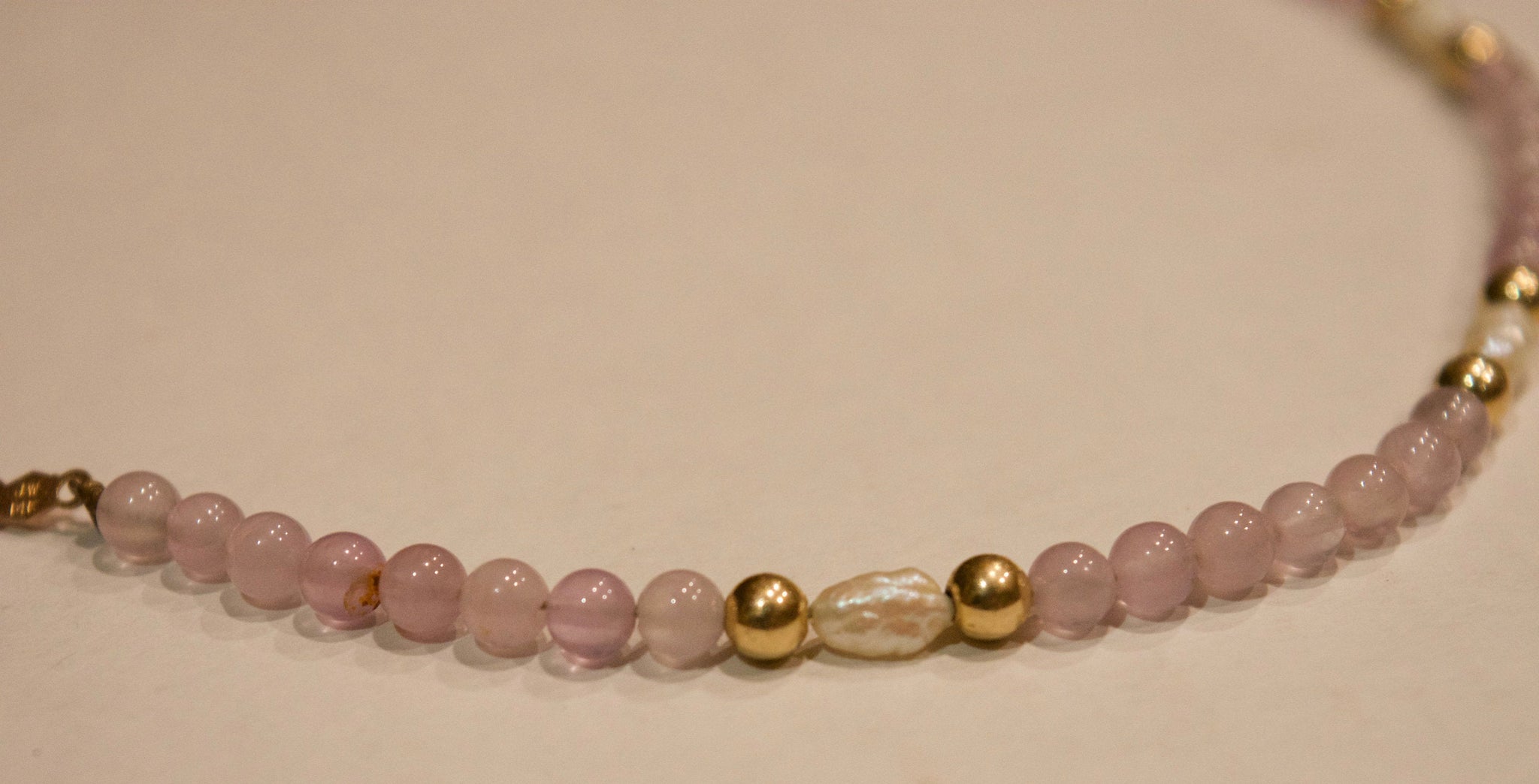 Quartz, Fresh Water Pearls & 14k Gold Bead Bracelet - 7"