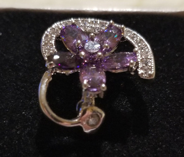 Sterling Silver Ring with Purple Crystal Flower