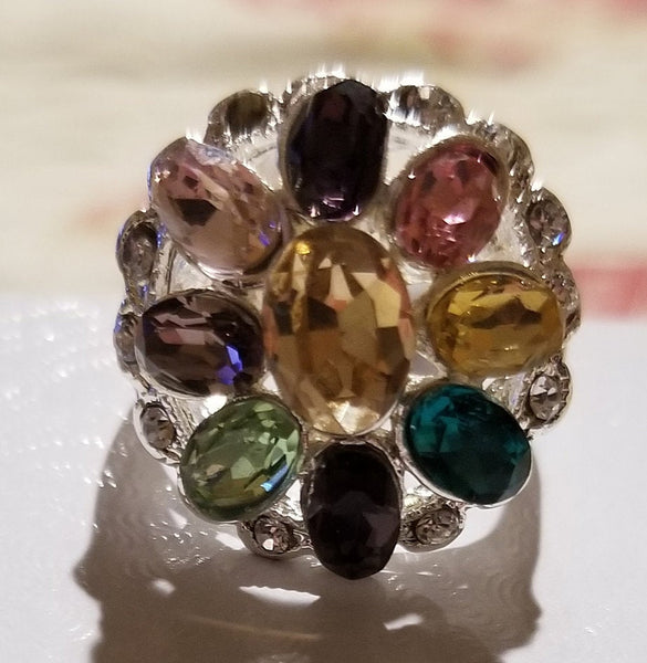 Sterling Silver Ring with Multicolored Simulated Gemstones