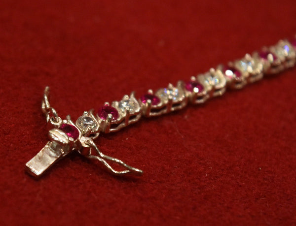 Cubic Zirconia and Pink Ice Sterling Silver Bracelet