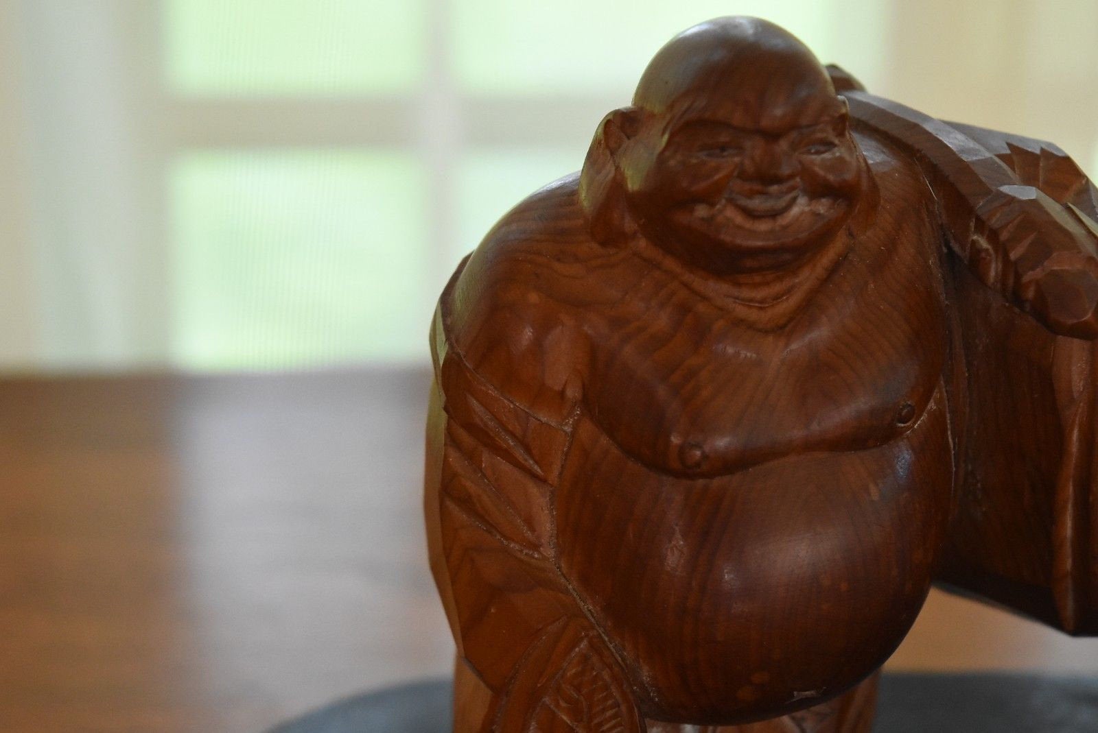 Pair of Ichii Ittobori Hotei Wood Carved Figures
