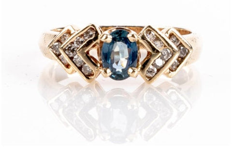 14K Gold Filled Blue Topaz and Diamonds Ring - Size 6.5