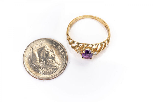 Vintage 10K Gold Amethyst and Diamonds Ring - Size 5