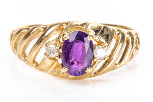 Vintage 10K Gold Amethyst and Diamonds Ring - Size 5