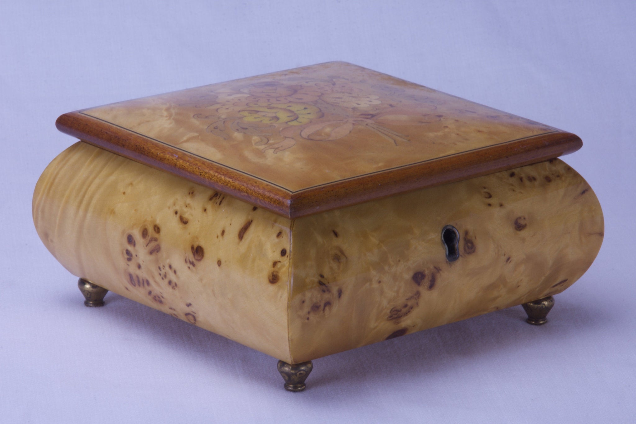 Reuge - Beautiful Vintage Italian Burlwood Inlaid Music Jewelry Box