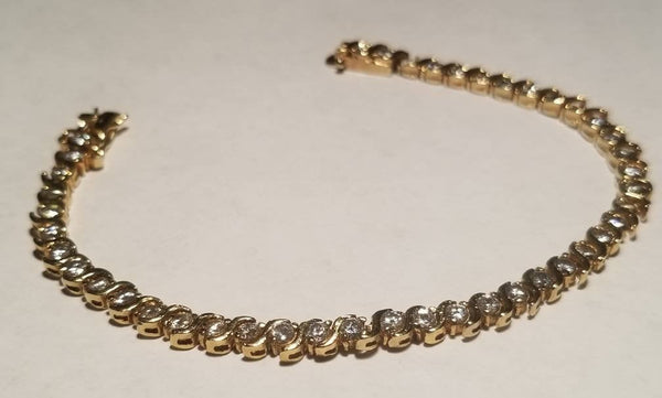 Sterling Silver Gold Tone Tennis Bracelet with Cubic Zirconia - 7.5"