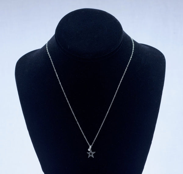 Silver Chain with Star and Tiny Disco Ball Pendants - 18"