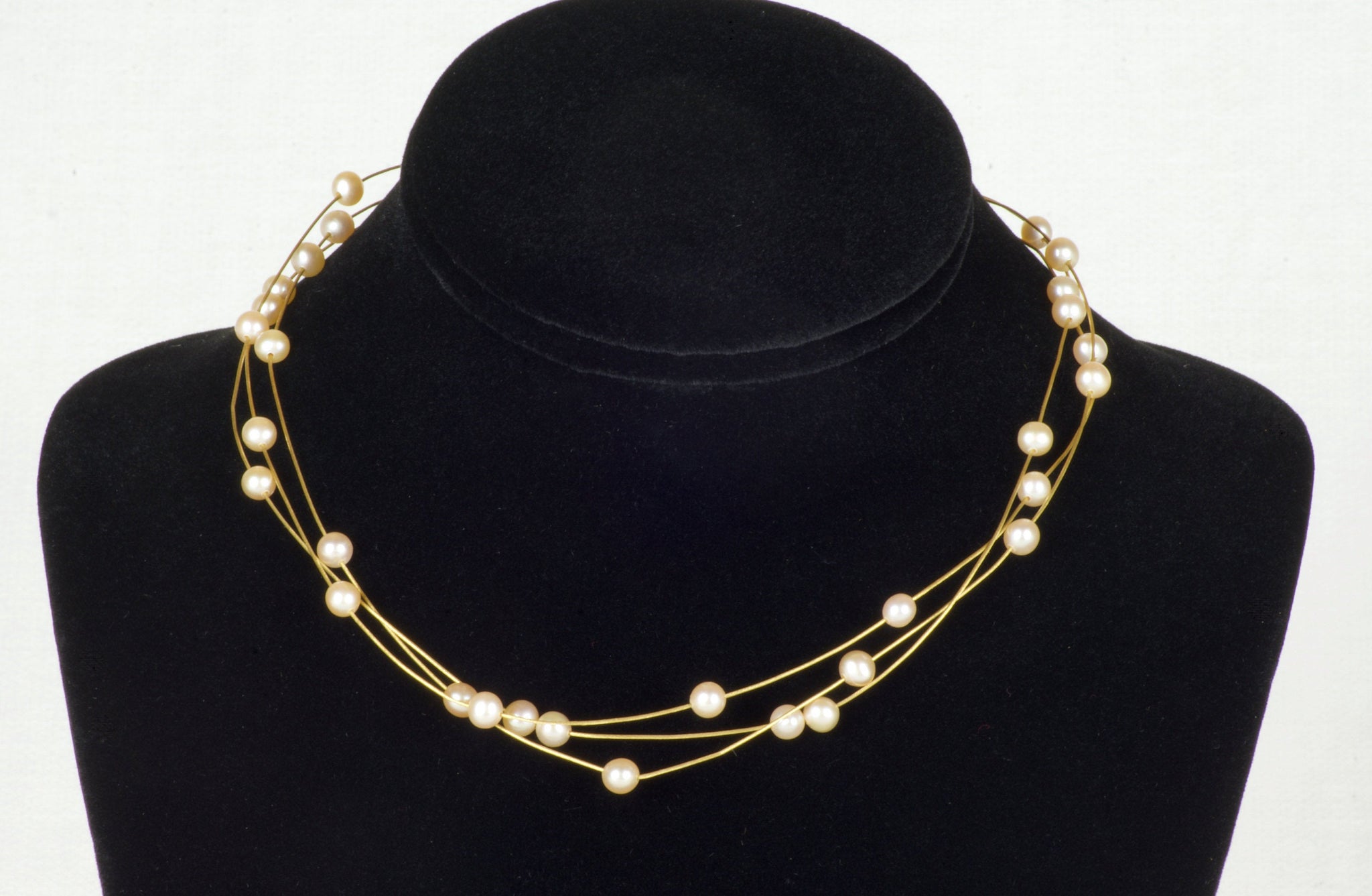 18K Gold Three Strand Pearl Necklace