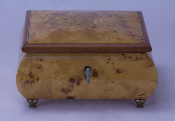 Reuge - Beautiful Vintage Italian Burlwood Inlaid Music Jewelry Box