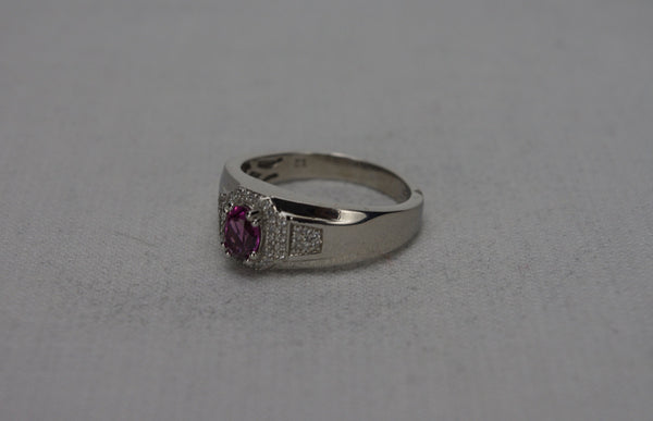 Wine Garnet, Natural White Zircons Platinum over Sterling Ring - Size 12