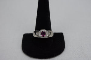 Wine Garnet, Natural White Zircons Platinum over Sterling Ring - Size 12