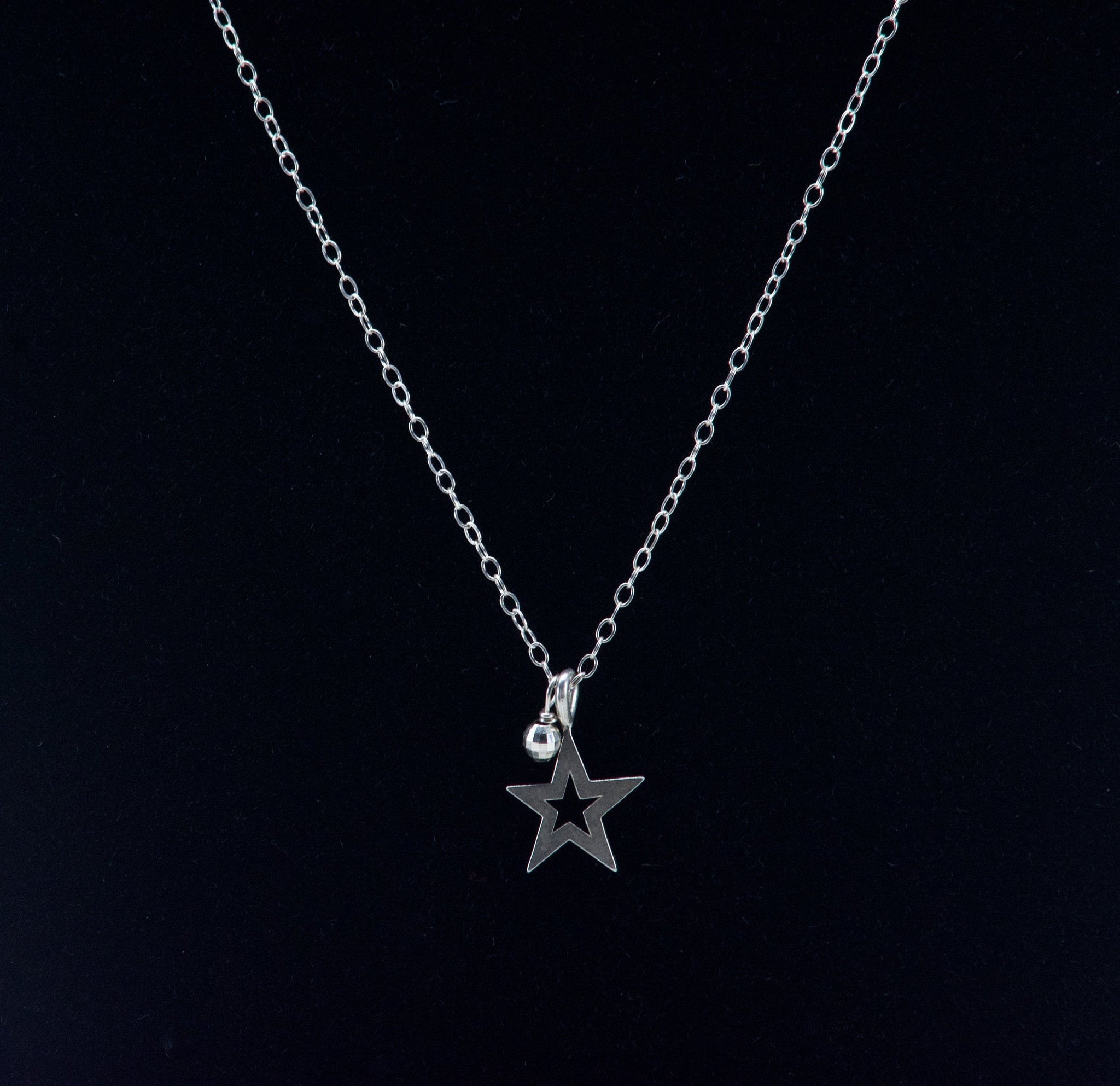 Silver Chain with Star and Tiny Disco Ball Pendants - 18"